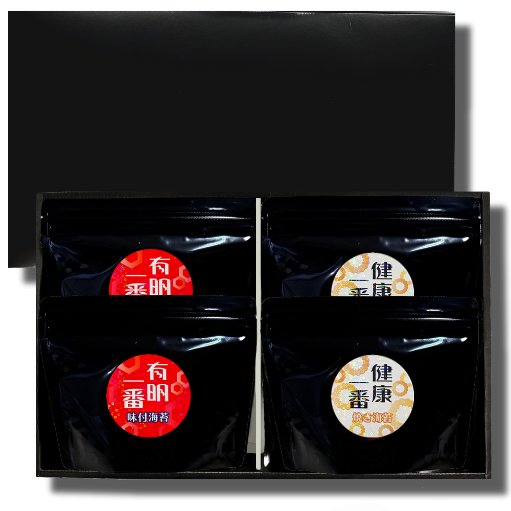 【ギフトセット】一番摘み焼のり・味のりスタンドパック 2種類×2袋セット【化粧箱入・包装・のし紙 対応】